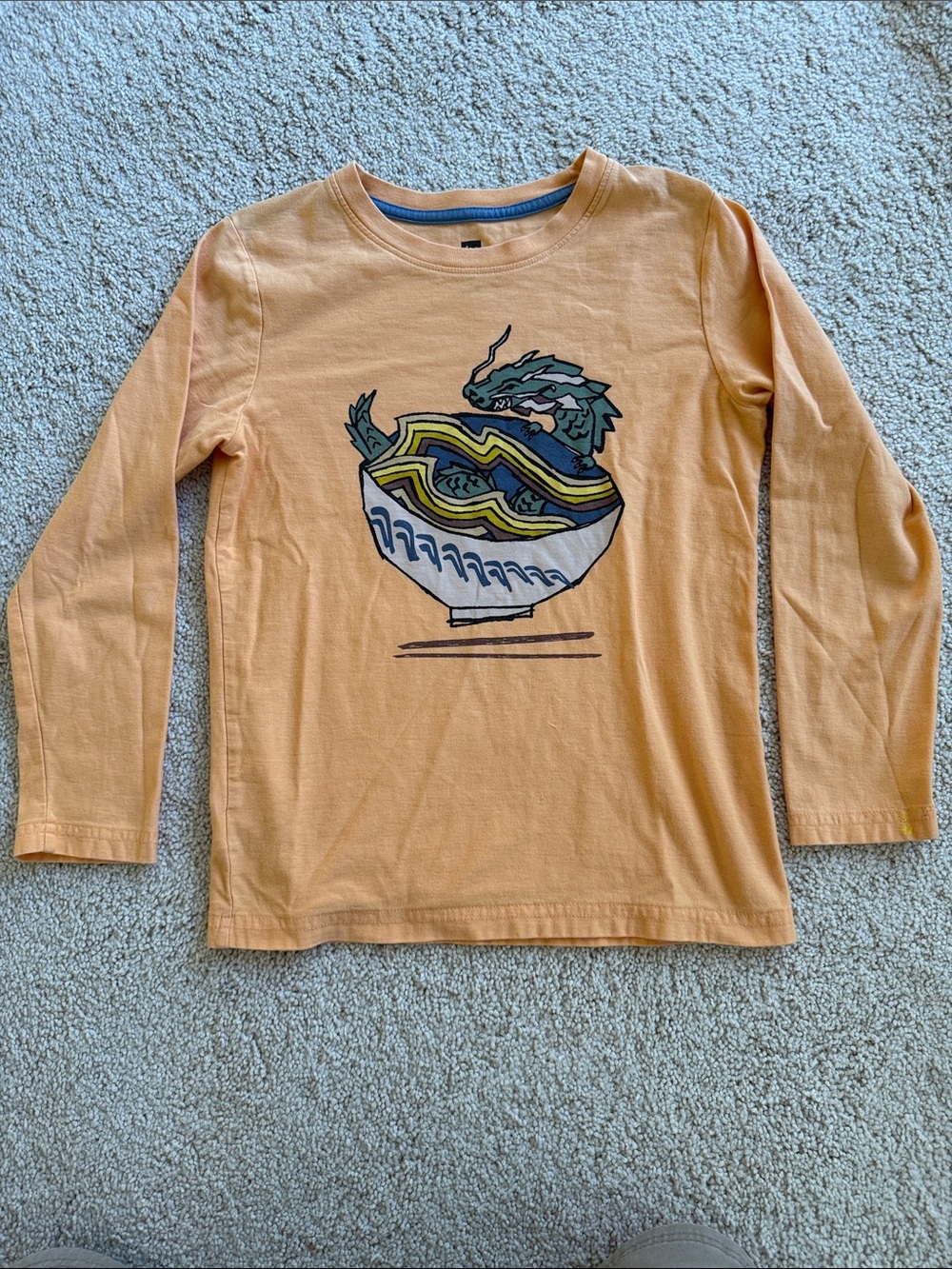 Tea Collection Peach Long Sleeve Tee with Dragon Ramen Bowl Graphic